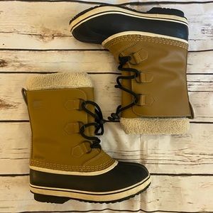 Kids Sorel Tan Lace Up Winter Caribou Boots